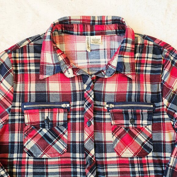 Passport Women's Plaid Flannel Shirt Stretch Long Sleeve Tight-fitting Size L - Picture 2 of 5